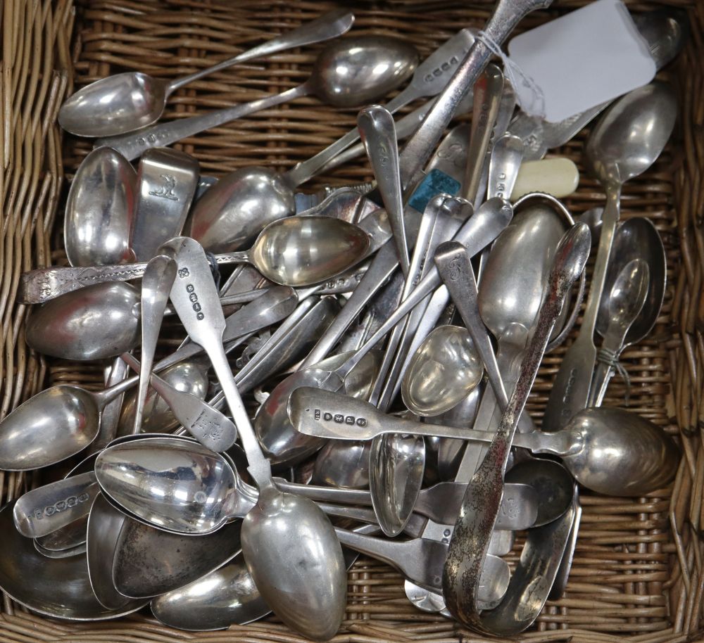 A quantity of assorted mainly 19th century silver teaspoons and other items